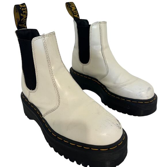 Dr. Martens Shoes - Dr. Martens 2976 Chelsea Platform Boots White Smooth Leather 1.5″ Platform EU 39
